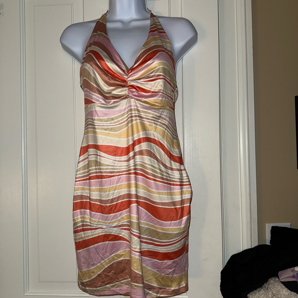 Striped Halter Dress in Pink and Orange